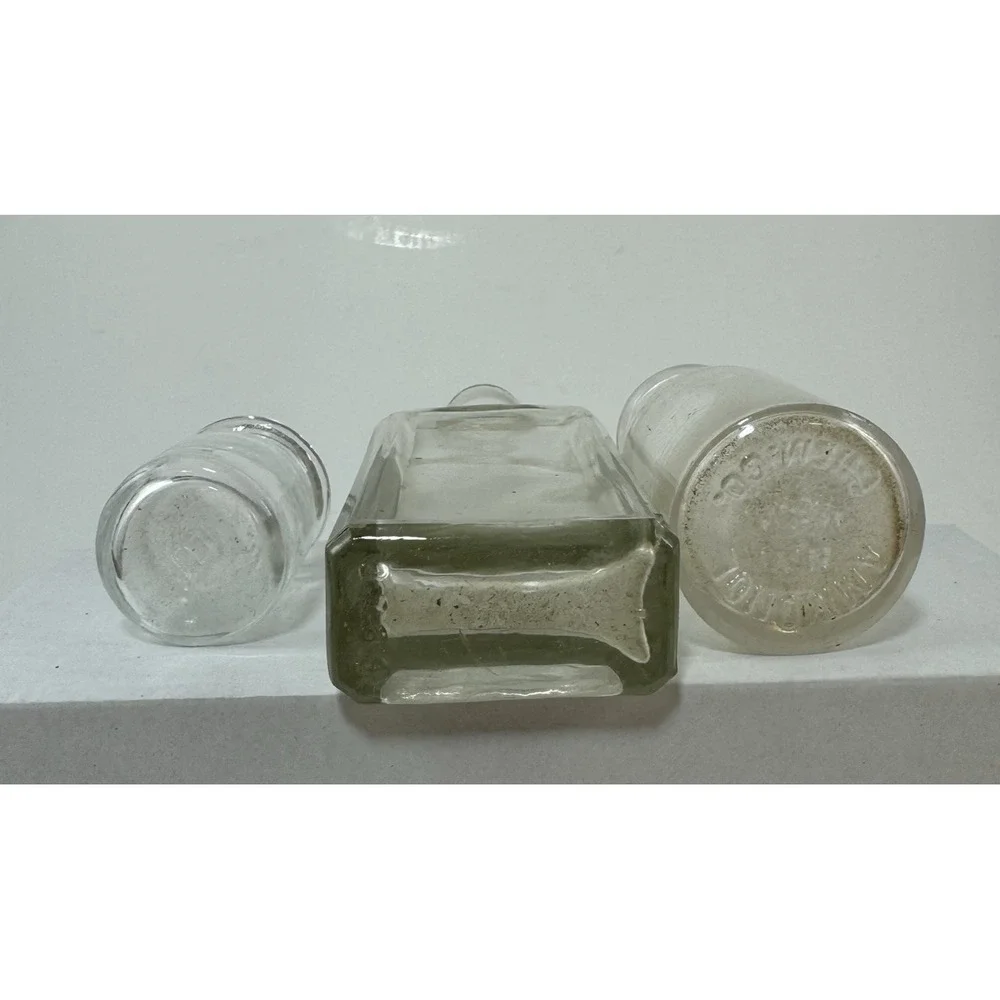 Lot of 3 Vintage Glass Apothecary Bottles Clear Ammonol Embossed Decorative Set